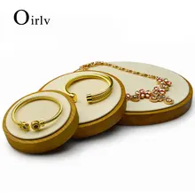 

Oirlv Round Solid Wood Jewelry Display Stand Ring Necklace Bangle Earring Holder Jewelry Tray Jewelry Organizer Exhibition