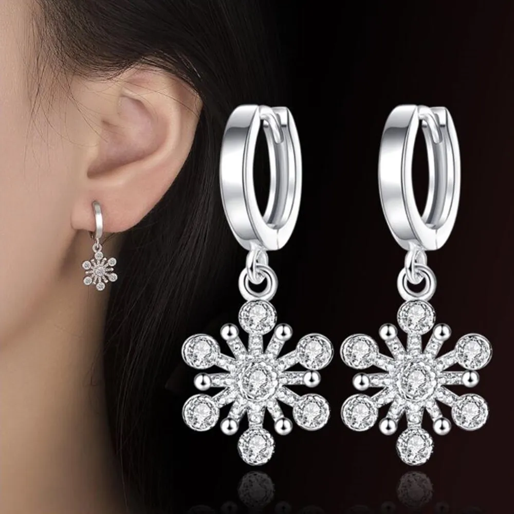 PXCHZQ New Lady Fashion High Quality Ear Hoop Retro Hollow Snowflake Crystal Semi Precious Stone Tassel Jewelry Earrings | Украшения и