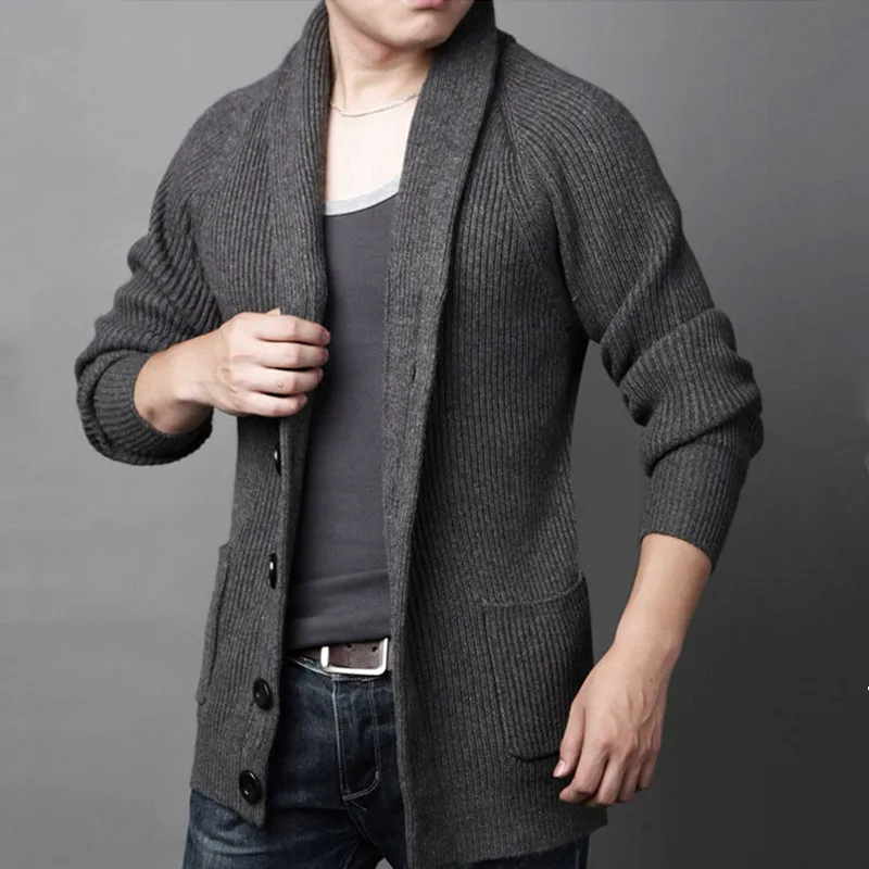 

GustOmerD 2019 New Autumn and Winter Men's Sweater Lapel Casual Long-sleeved Sweater Wild Pure Color Loose Sweater Men