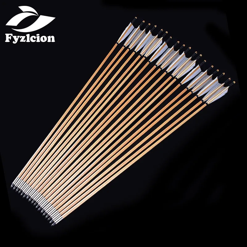 

Hunting Crossbow Archery 12pcs Handmade Wooden Arrows Bolts 30inch with White Turkey feather for 25-50lbs Longbow Recurve Bow