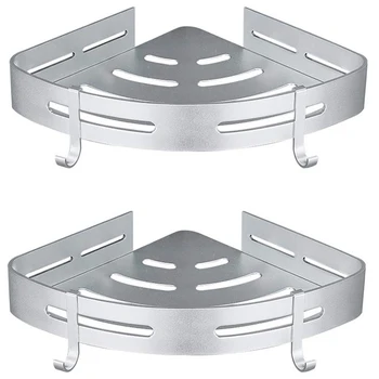 

Promotion! Shower Corner Caddy Bathroom Shower Corner Shelf with Two Hooks,Self Adhesive with Glue or Wall Mount with Screws,Hea
