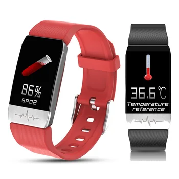 

Hot Sale T1 Smart Watch Temperature Measure Wristband ECG Heart Rate Blood Pressure Monitor Message Remind Multi-language
