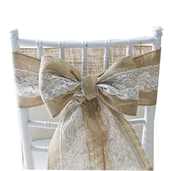 

10pcs 15X240CM Lace Hemp Chair Sash Hessian Jute Burlap Chair Band Bow Ties Wedding Party Banquet Supply