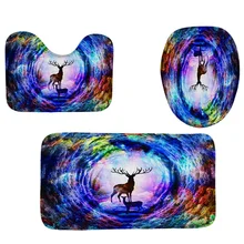 4 шт., набор для декора дома и ванной комнаты, классное дерево, отверстие, рисунок оленя, чехол для унитаза, набор ковриков для ванной+ Водонепроницаемая занавеска для душа