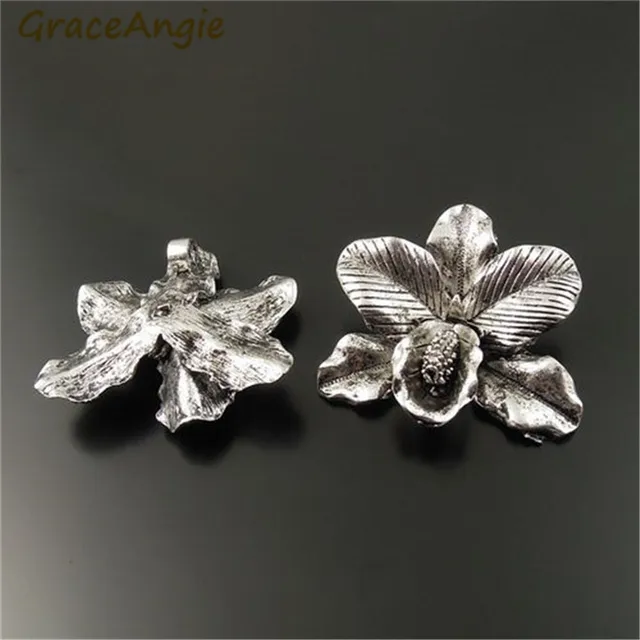 Silver Orchid Pendant Alloy Charm Pendants Alloy Diy Findings - Main Image