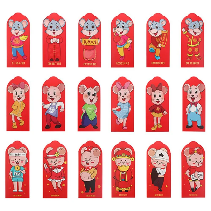 6 шт./упак. Высокое качество Kawaii китайский Фортуна крыса год красный конверт детский год красный карман для студенческого подарок для детей