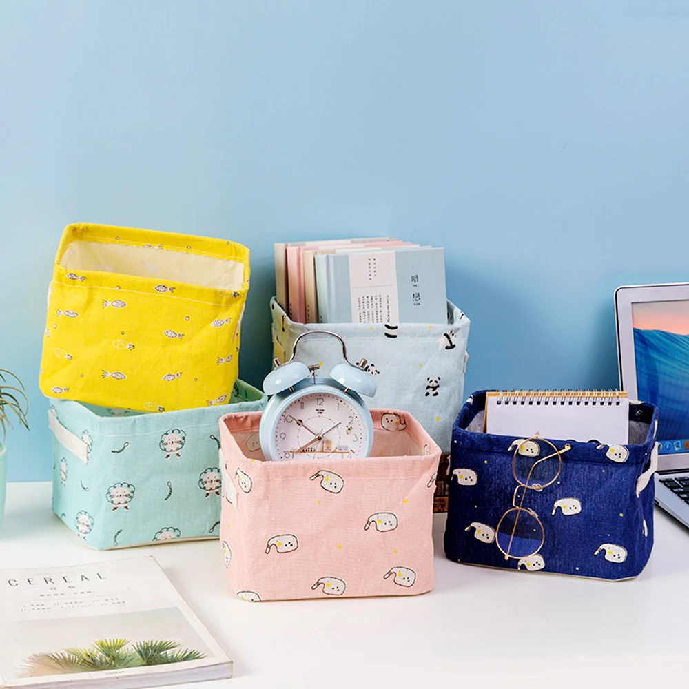

ZIYLCO Linen Desktop Storage Box Printing Sundries Storage Basket European Style Pink Multi-Function Organizer Storage Boxes