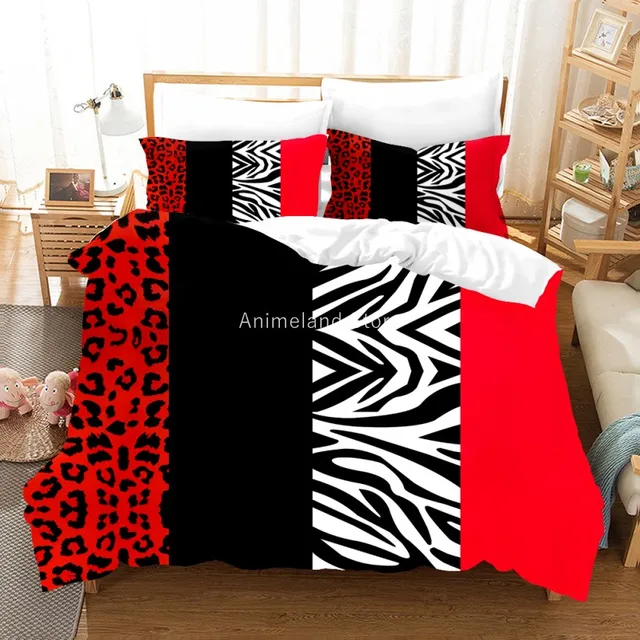 Zebra Leopard Red Black Bedding Set 