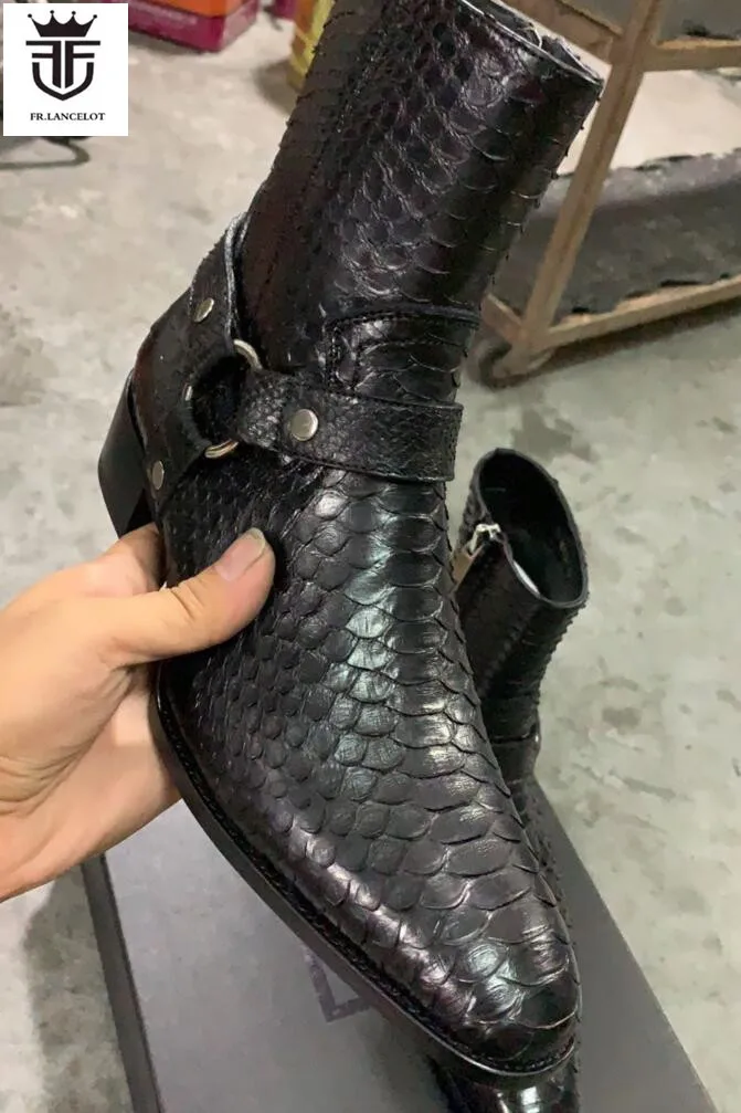 Botas de cuero de serpiente boa real para hombre, botines con punta en el  tobillo, zapatos de fiesta con cremallera y cinturón lateral, novedad de  2021|Botas básicas| - AliExpress