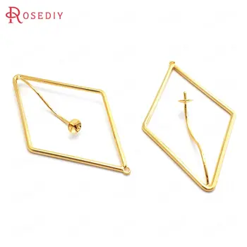

(37069)6PCS 47x27MM 24K Gold Color Brass with Half Beads Caps Long Prismatic Shape Earring Charms Connector Jewelry Supplies