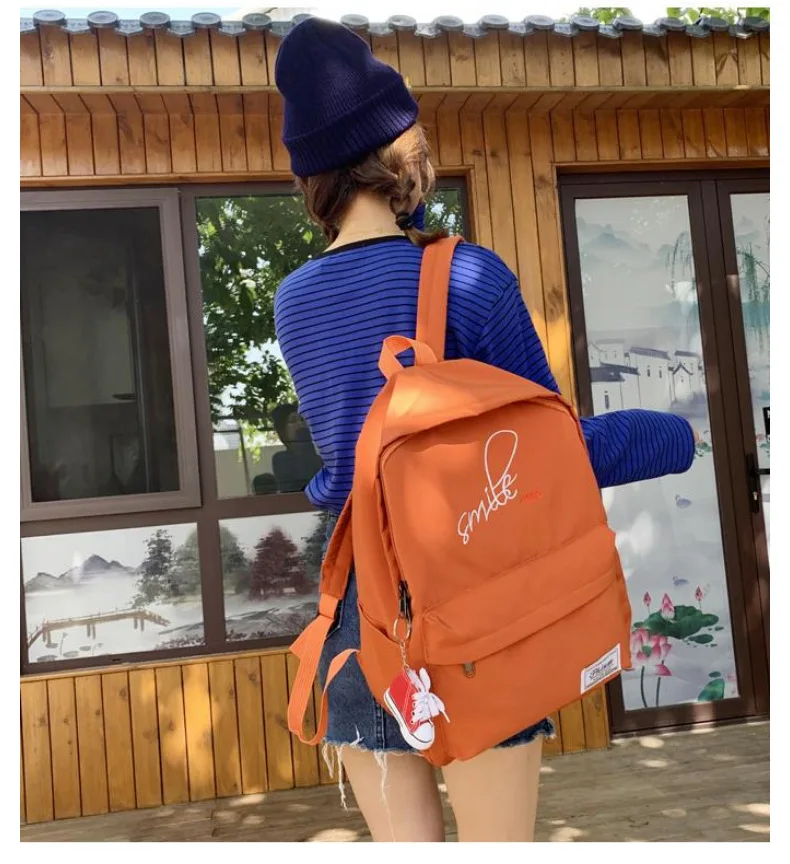 Currently Available Summer New Style Korean-style Style Backpack Shoulder Pad Unisex Solid Color Travel Nylon Cloth Lettere