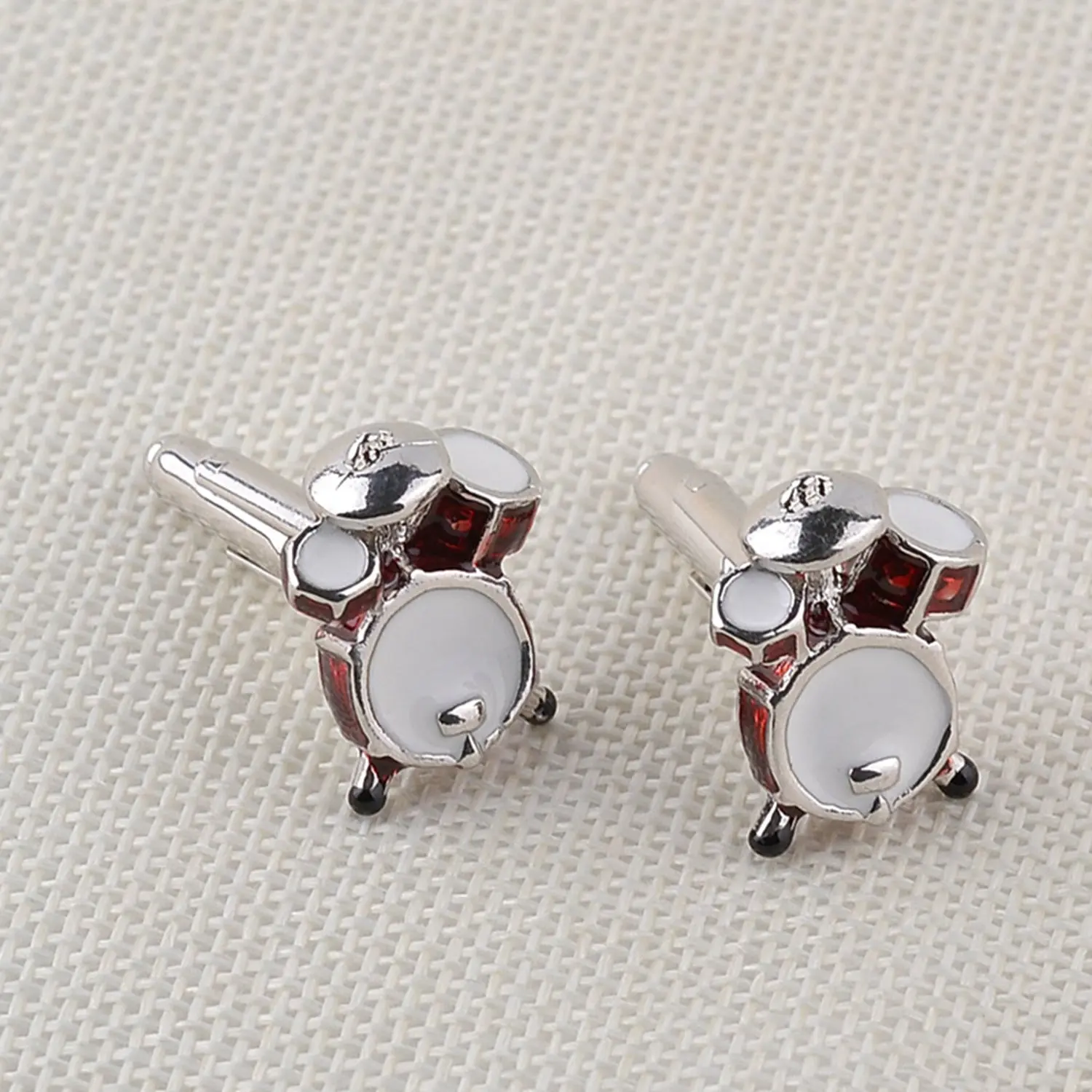 2 Pair Cufflinks: 1 Pair Fashion Band Drums Shirt Cufflinks(Red+ Silver)& 1 Pair Creative Green Turtle Modelling Cufflinks M