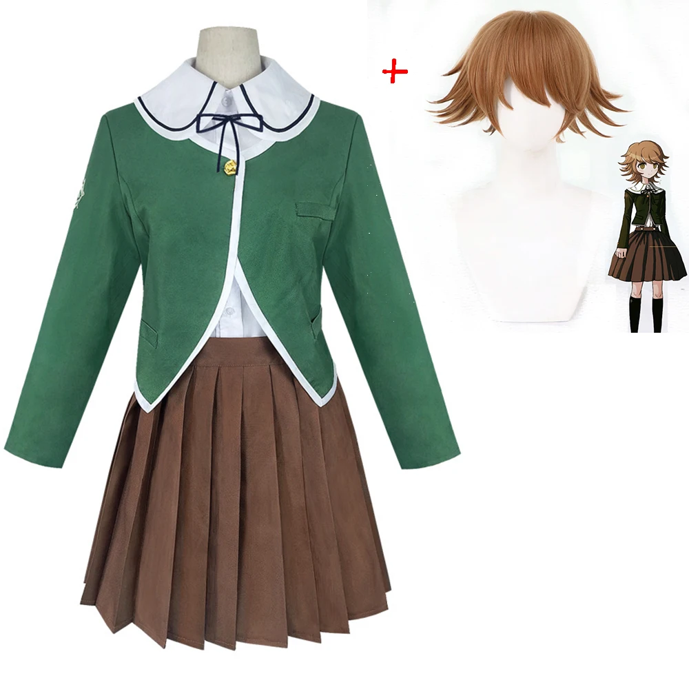 Danganronpa Fujisaki Chihiro Cosplay Women School Uniform Coat Shirt Dress Outfit Anime Costumes and Wig Halloween |