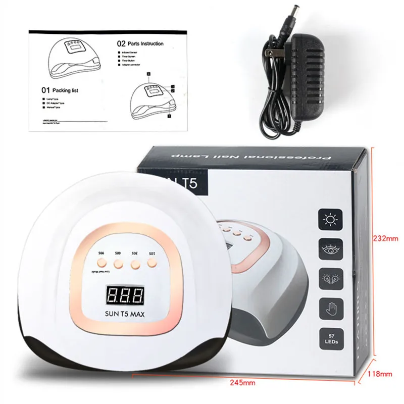 220W LED Nail Lamp UV Dryer SUNT5MAX Four-speed Phototherapy Curing All Polish Manicure Art | Красота и здоровье