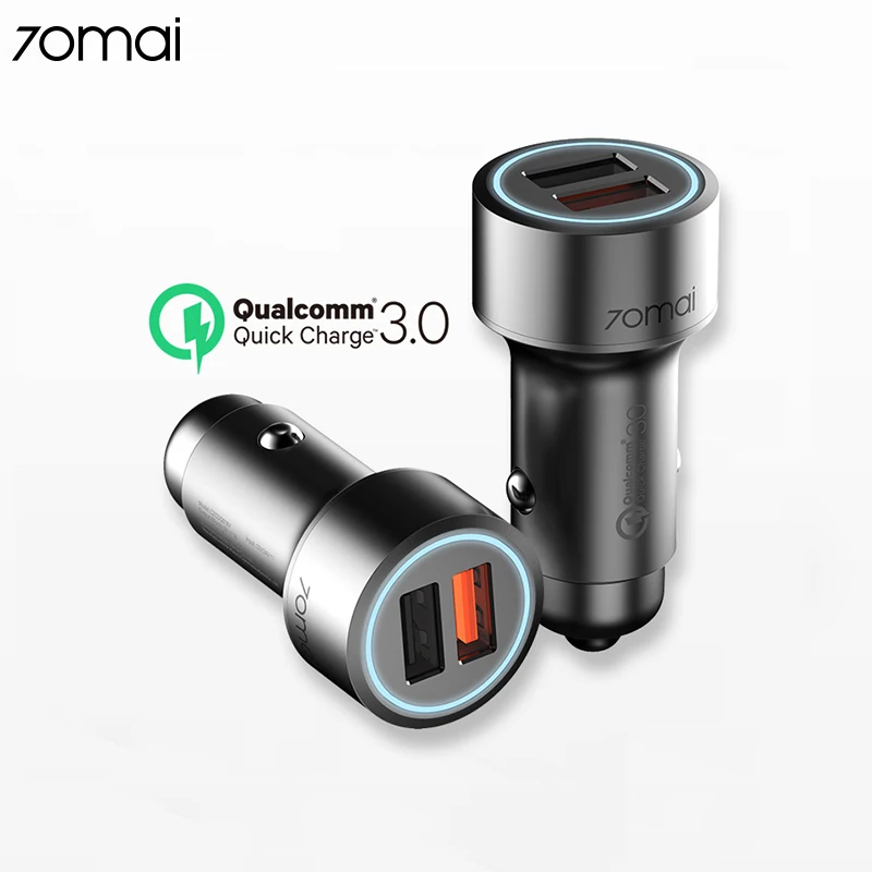 

70mai USB Car Charger For Mobile Phone Tablet GPS Quick Charge 3.0 Fast Charger Dual USB Mobile Phone Charger Adapter