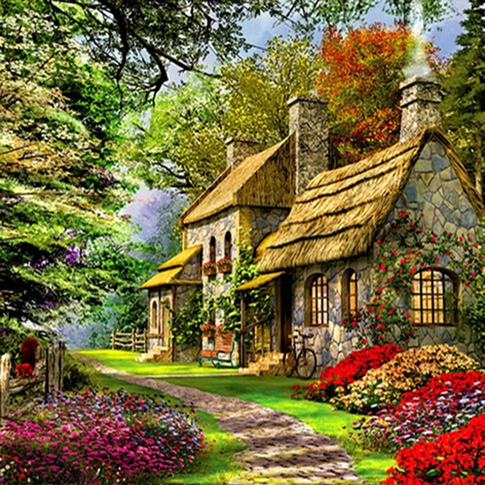 Round Diamond Fashion Painted Snow Landscape Sunset Embroidery DIY Painting Cross Stitch | Дом и сад