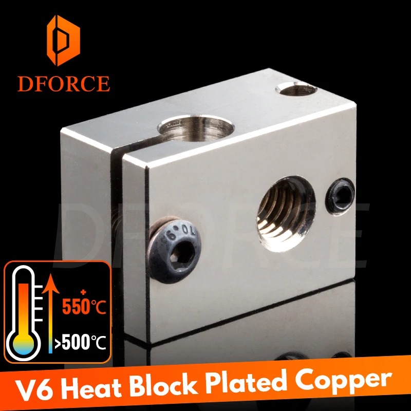 Dforce PT100 V6 медный тепловой блок с покрытием для 3D принтера E3d Hotend подогреваемый