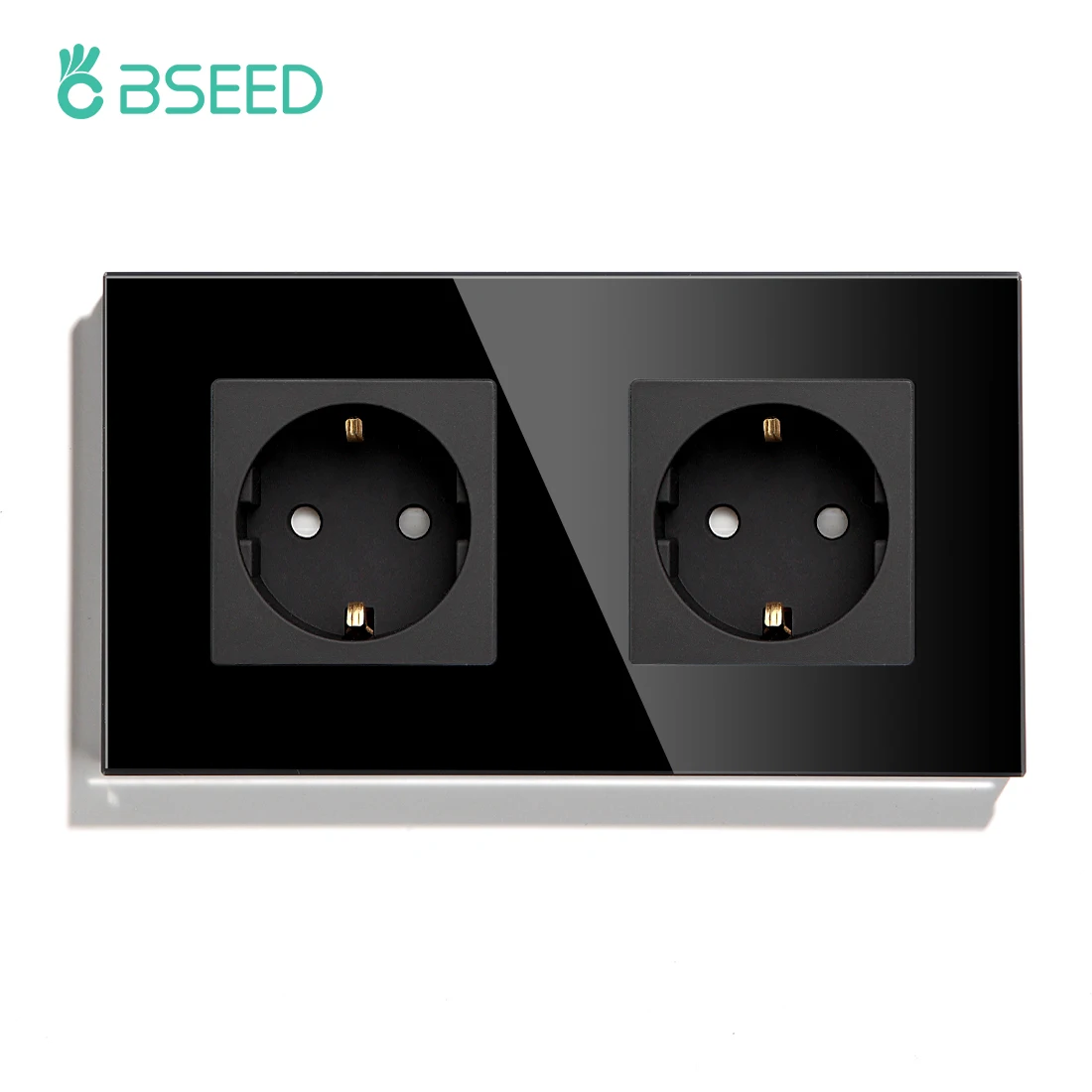 Настенные розетки BSEED европейского стандарта, розетки с одной розеткой питания, черные с двойной рамкой, стеклянная панель, тройные, защита ...