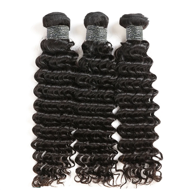 Ali Queen Hair 3/4Pcs Peruvian Deep Wave Remy Human Hair Bundle With Closure Free Part Natural Color Bundles With 4x4 Closure