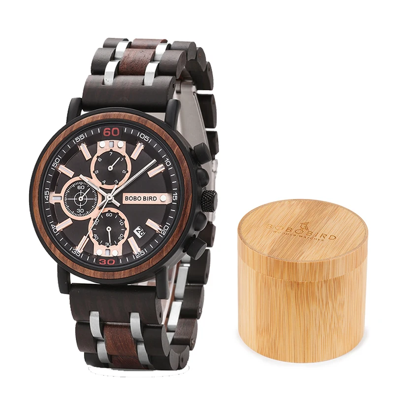 BOBO BIRD часы мужские montre деревянные часы мужские Хронограф военные часы роскошные стильные дропшиппинг с деревянной коробкой reloj hombre