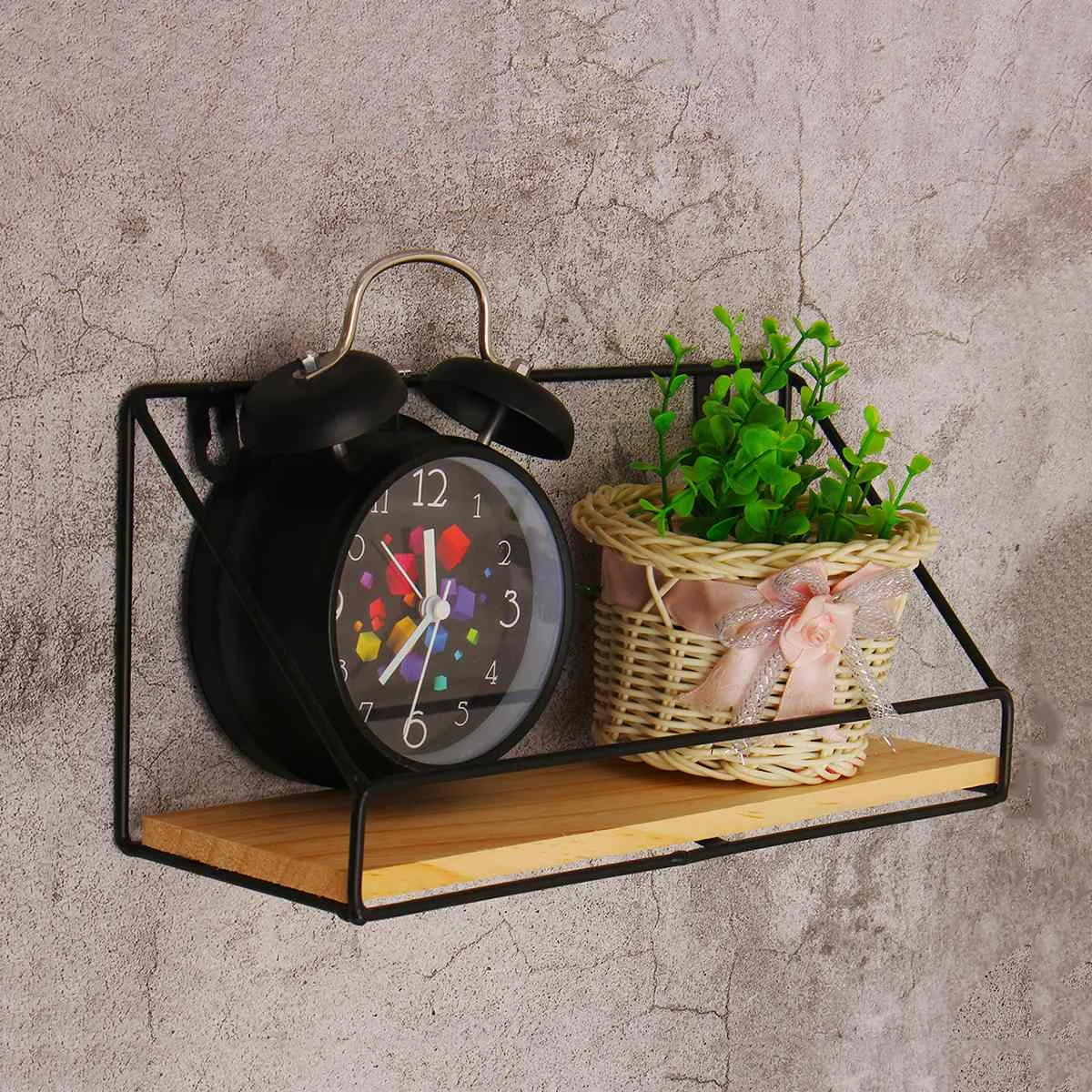 Wooden Wall Mounted Iron Shelves Decorative Hanging Storage Rack Organization Metal DIY Room Wall Decoration Wall Shelves Holder