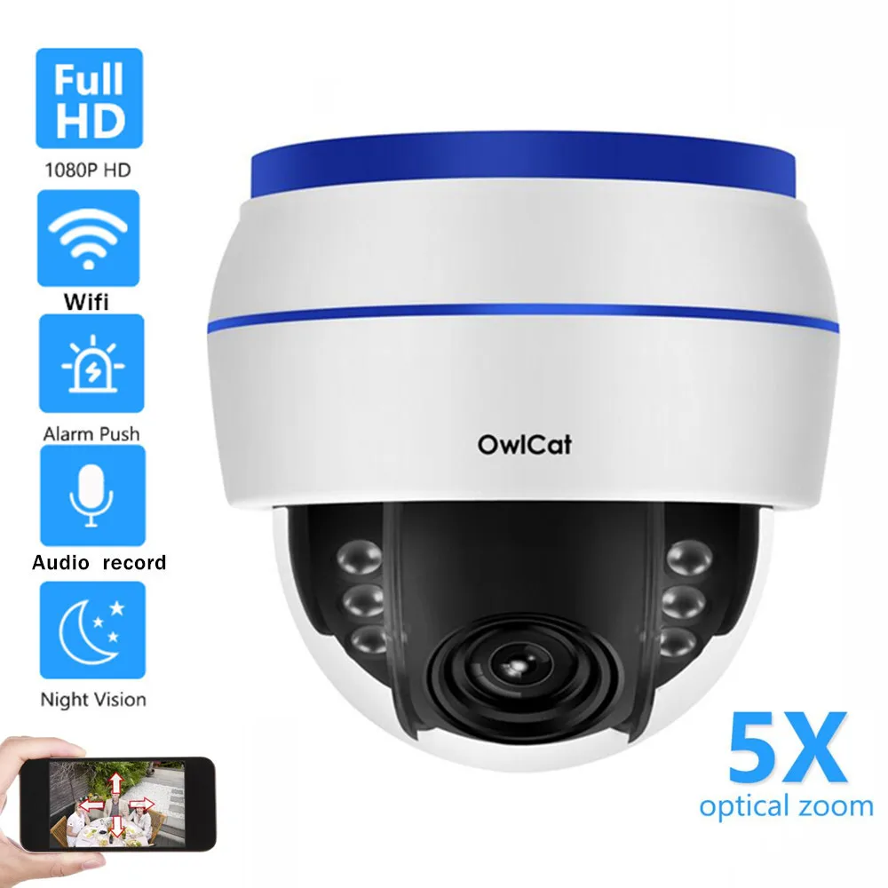 Wifi IP Camera PTZ HD 5MP 5x Optical Zoom Dome Security Surveillance CCTV Built in Mic Audio Monitoring 128G SD Card Slot | Безопасность