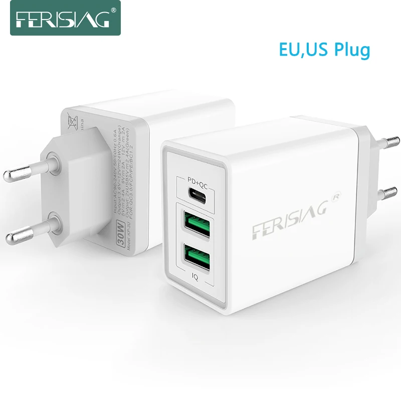 EU/US PD + QC3.0 адаптер USB Type C 30 Вт Быстрое зарядное устройство мобильный телефон