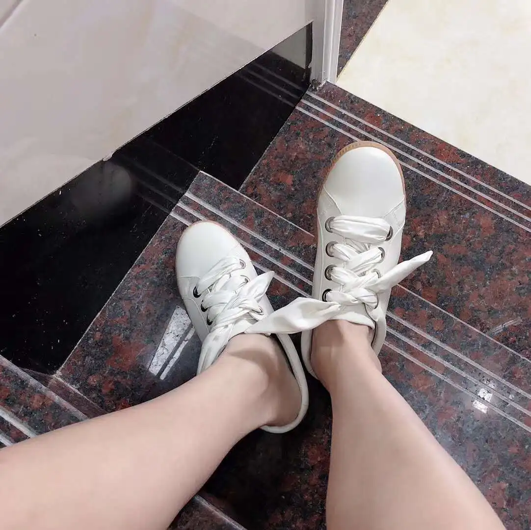 

Summer New Style Shoes round-Toe Flat Top Shoes Women's after Empty Sandals Thick Bottomed Lace-up Loafers CK Casual White Shoes