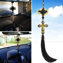 Подвеска для автомобиля, металлический крест, религиозное зеркало заднего вида с Иисусом, христианским орнаментом, Висячие автомобильные аксессуары для стайлинга автомобилей
