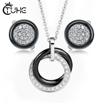 

Two Circle Cross Pendant Necklace Stud Earrings for Women Fashion Jewelry Never Fade Healthy Female Jewelry Sets Wedding Gift