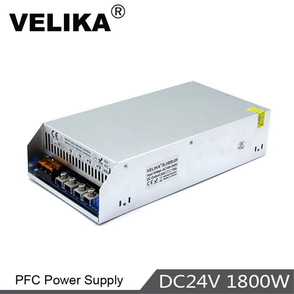 Один выход DC24V PFC Импульсный источник питания 75A 1800 Вт трансформатор драйвера 110 В
