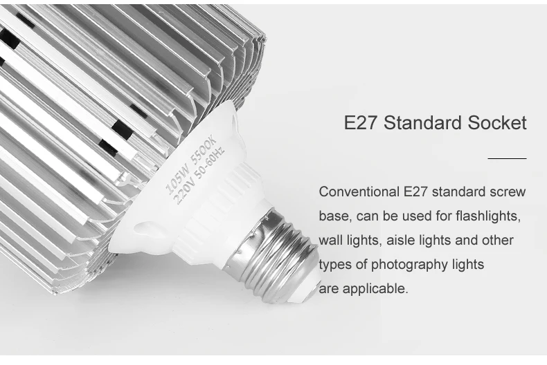 Студийный Профессиональный высокомощный 105 Вт Светодиодный светильник Стандартный E27 светильник в розетку 5500K для фотосъемки софтбокс