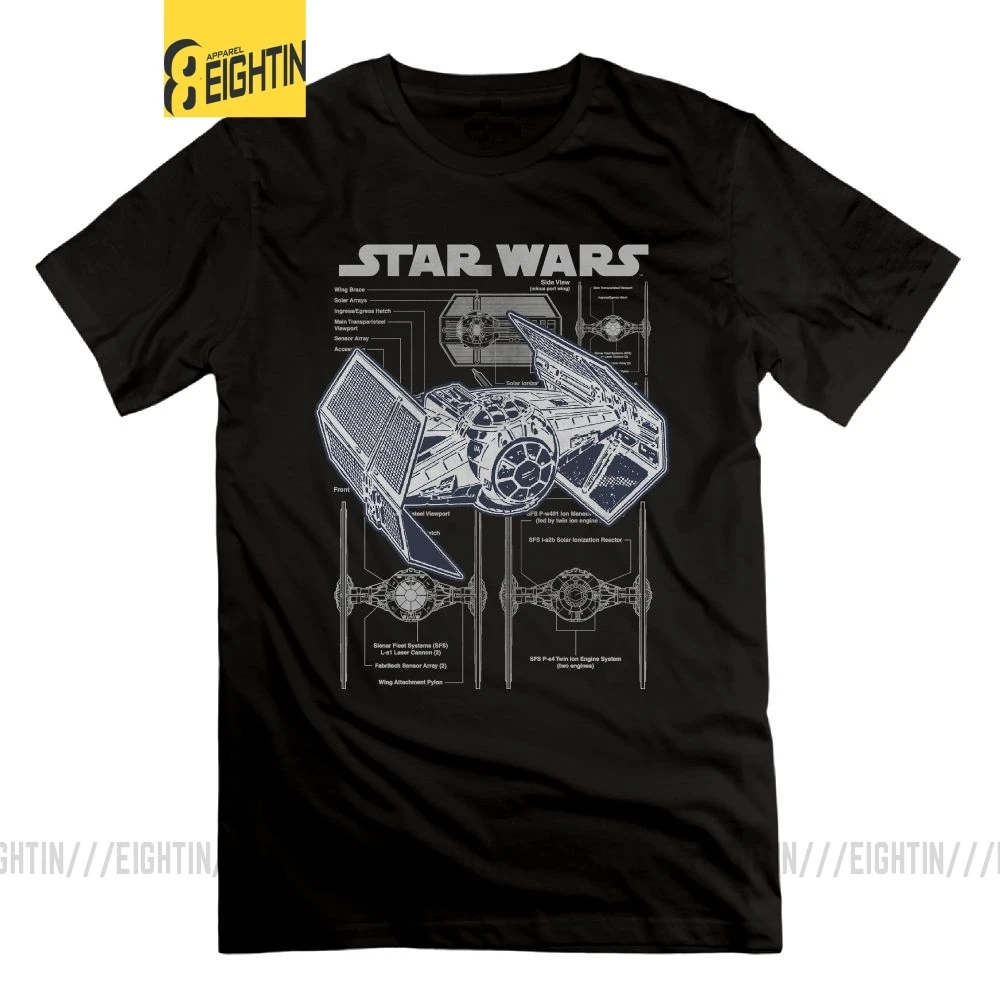 Звездные войны Дарт вейдерс Tie Fighter футболка круглый воротник Топы Футболка короткий рукав тройники хлопок винтажные мужские принты - Цвет: Черный