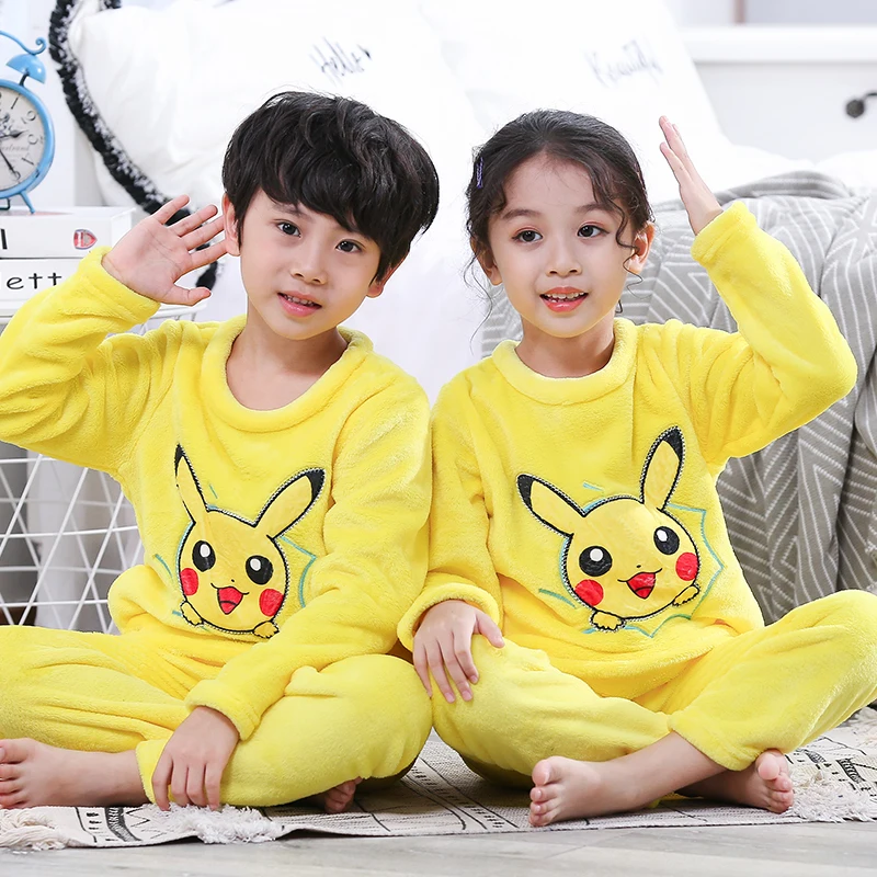 Comprar 2019 pijamas de lana de invierno para niños espesar la ropa de dormir de franela caliente para niñas ropa de dormir de lana de Coral pijamas para niños Camiseta larga + pantalón