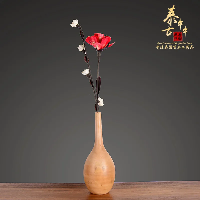 

Style Decoration Original Ecological Creative Fine Mouth Wood Color Solid Wood Vase Flower Flower Jarrones Decorativos Moderno
