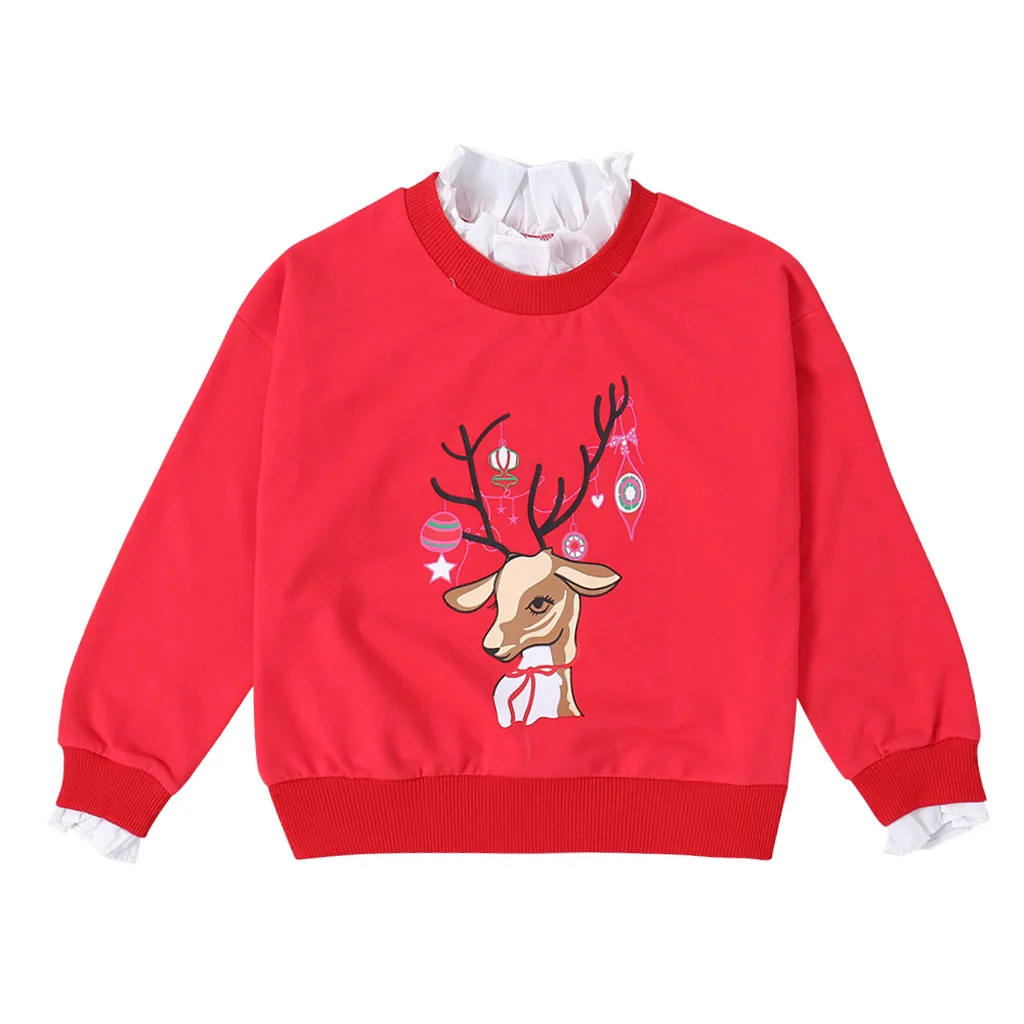 

Christmas Boy Child Long Sleeve Cotton Round Neck T-Shirt Children Long Sleeve Fashion Red Print Crew Neck Sweater