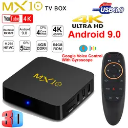 Android 9,0 Smart ТВ коробка MX10 RK3328 4 ядра 4 ГБ ОЗУ 64 ГБ Rom Wi-Fi 4 К 3D Media Player IP ТВ H.265 USB 3,0 Smart Декодер каналов кабельного телевидения