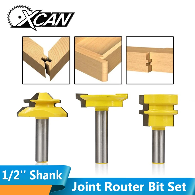XCAN 3 шт 1/2 ''(12,7 мм) Хвостовик соединение фрезы Набор стопорных торцов, клей Соединение, ящик передний набор шипов резец древесины маршрутизатор Набор бит