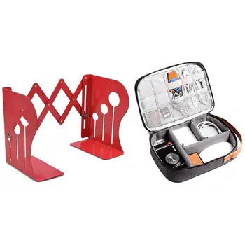 

Adjustable Bookends Black Metal Office Non-Slip azine File Book Stand Red & Electronics Organizer Cable Cord Bag