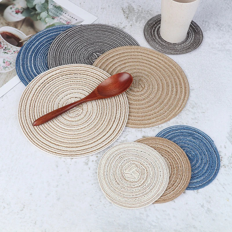Kitchen Furniture Cotton Linen Knitting Bowl Mats Retro Table Mats Coasters Hot Pad For Anti Slip Insulated Placemats Hand-made