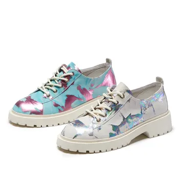 

Swyivy Genuine Leather Sneakers Women Shoes Thick Heel 2020 Autumn New Female Fashion Flower Print Oxford Sneaker Shoes