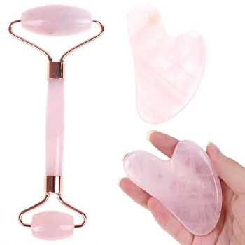 

1 Set Facial Massage Crystal Roller Jade Roller Stone Natural Rose Beauty Skin Massage Tool