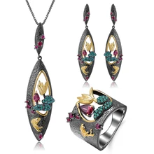 GEM'S балет натуральный родолит гранат драгоценный камень Ювелирный Набор 925 пробы серебро ручной работы Лотос пруд пейзаж набор для женщин ювелирные изделия