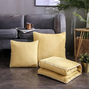 

10 Colors Crystal Velvet Cushion Blanket Solid Color Portable Foldable Throw Pillows Blankets For Beds Warm Pillow Quilt 2 In 1
