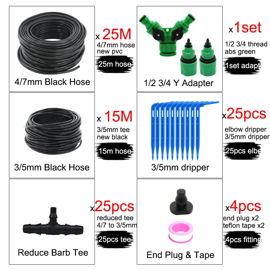 MUCIAKIE 1/4'' Reduced 1/8'' Blue Elbow Emitter Drip System Garden Watering Irrigation Kits for Home Bonsai Plants