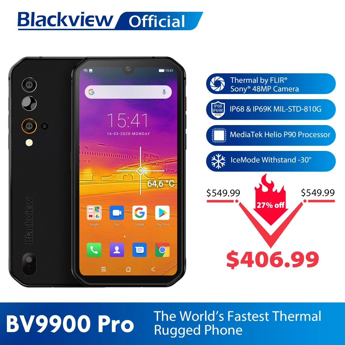 Blackview-móvil BV9900 Pro 128GB + 8GB Helio P90 Octa Core 4G teléfono móvil resistente al agua IP68 cámara cuádruple trasera de 48MP