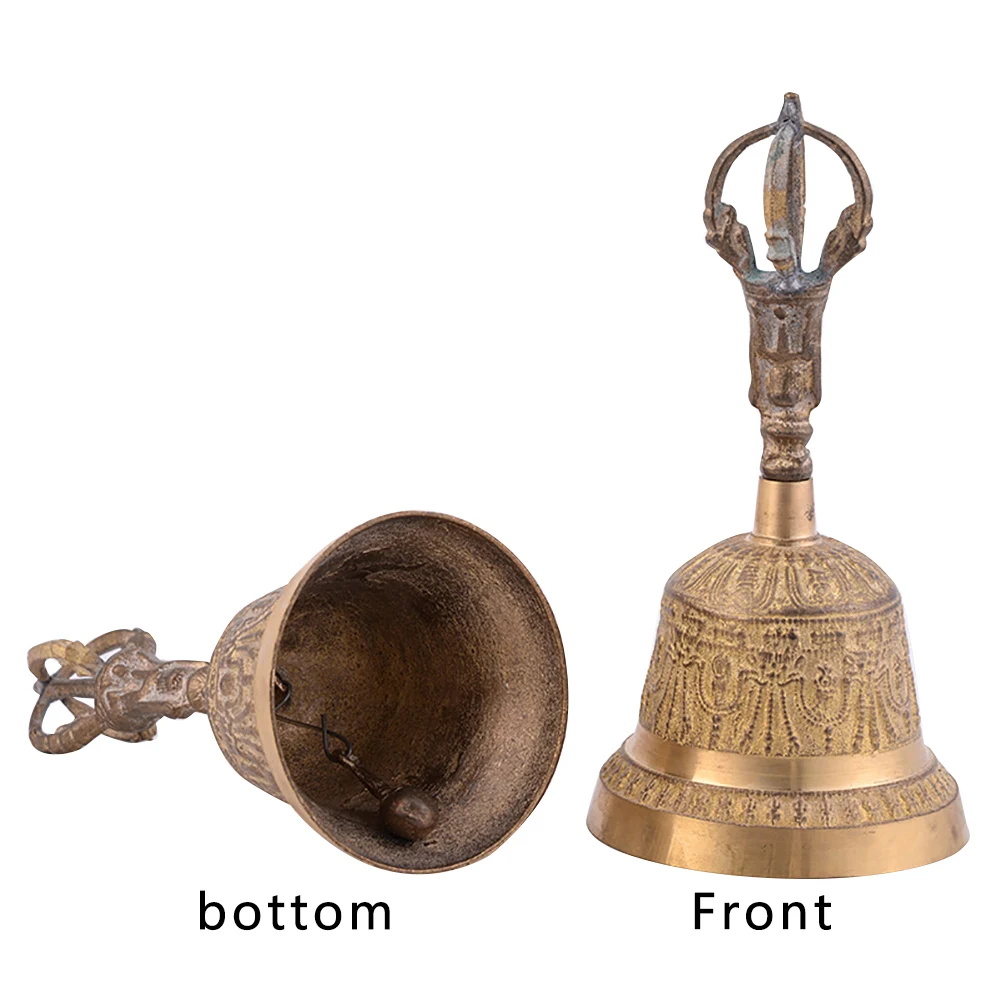 Tibetan Buddhist FengShui Alarm Tea Handmade Service Brass Dinner Prayer Desktop Portable Loud Call Meditation Lucky Hand Bell