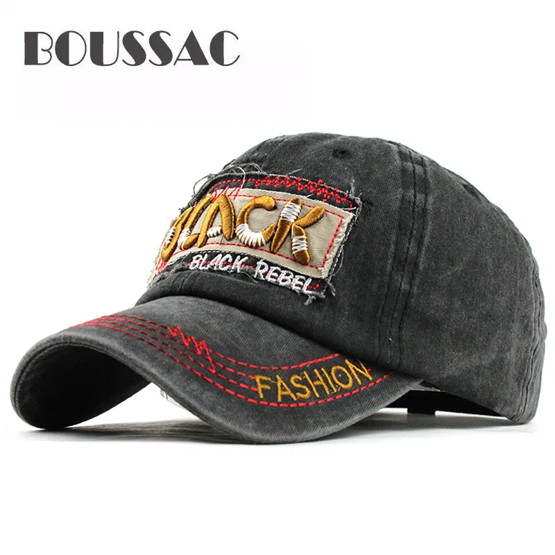 

BOUSSAC Hot Retro Washed Baseball Cap Fitted Cap Snapback Dad Hat For Men Bone Women Gorras Casual Casquette Letter Black Cap