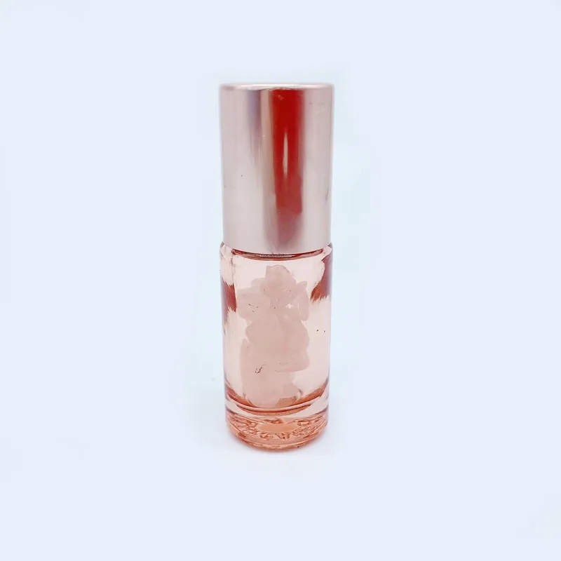 10pcs Rose Quartz Roller Bottle 5ml 10ml Pink Glass Essential Oil Bottle Refillable Travel Bottles Natural Gemstone Pink Crystal