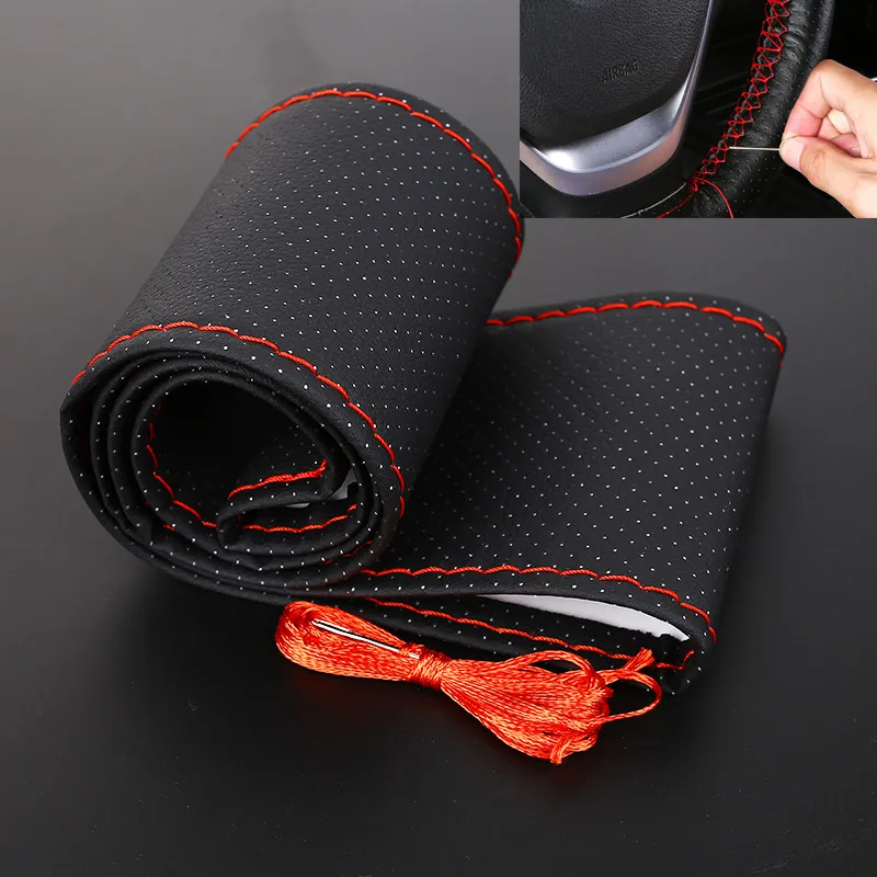 

DIY Steering Wheel Car Cover With Needles and Thread Artificial Leather Diameter 38cmAuto Accessories Texture Soft